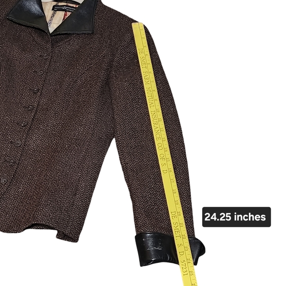 PERUVIAN CONNECTION Coat Womens Size 8 Brown Alpaca Wool Tweed Leather Old Money - Picture 13 of 16